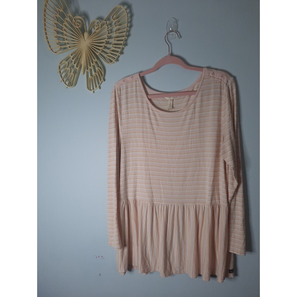 Matilda Jane Womens XL Pink Yellow Striped Peplum Long Sleeve Top